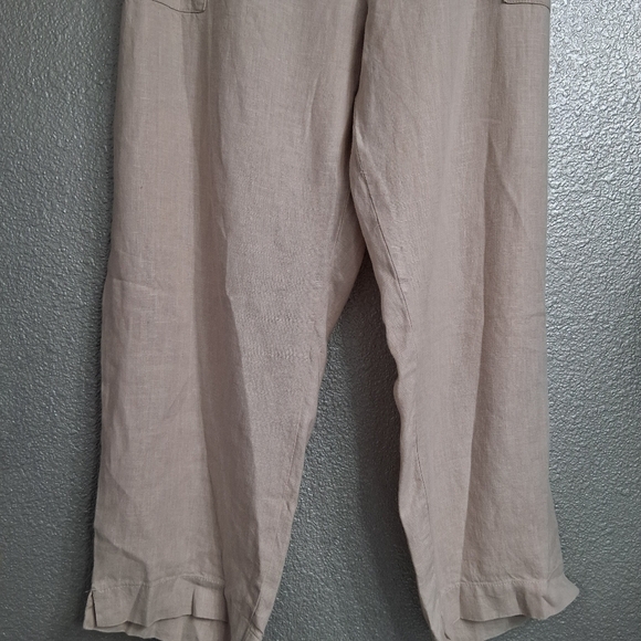 Symple NYC Beige 100% Linen Cropped Pants - Picture 4 of 10
